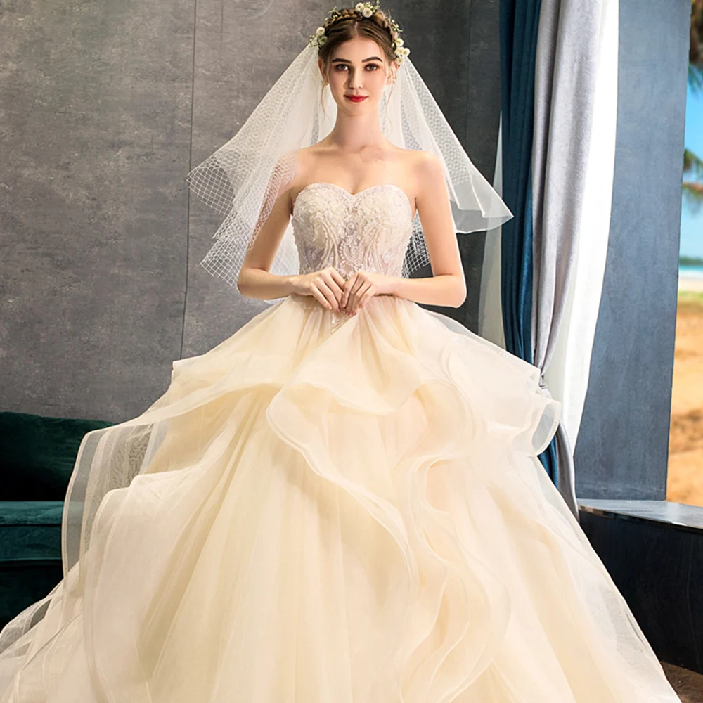 Индивидуальный заказ великолепное бальное платье Свадебные платья Vestido De Noiva Princesa прозрачные кисейные аппликации бисером платья принцессы