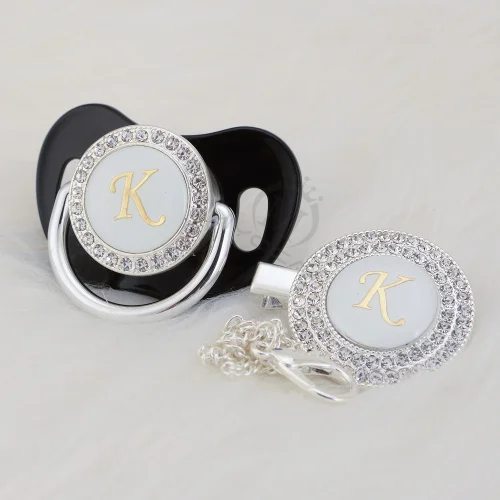 MIYOCAR серебряные инициалы буквенные K прекрасный bling соска и пустышка Клип Набор уникальный BPA бесплатно пустышка bling baby shower подарок LK-1 - Цвет: LK-4-1   6-18M