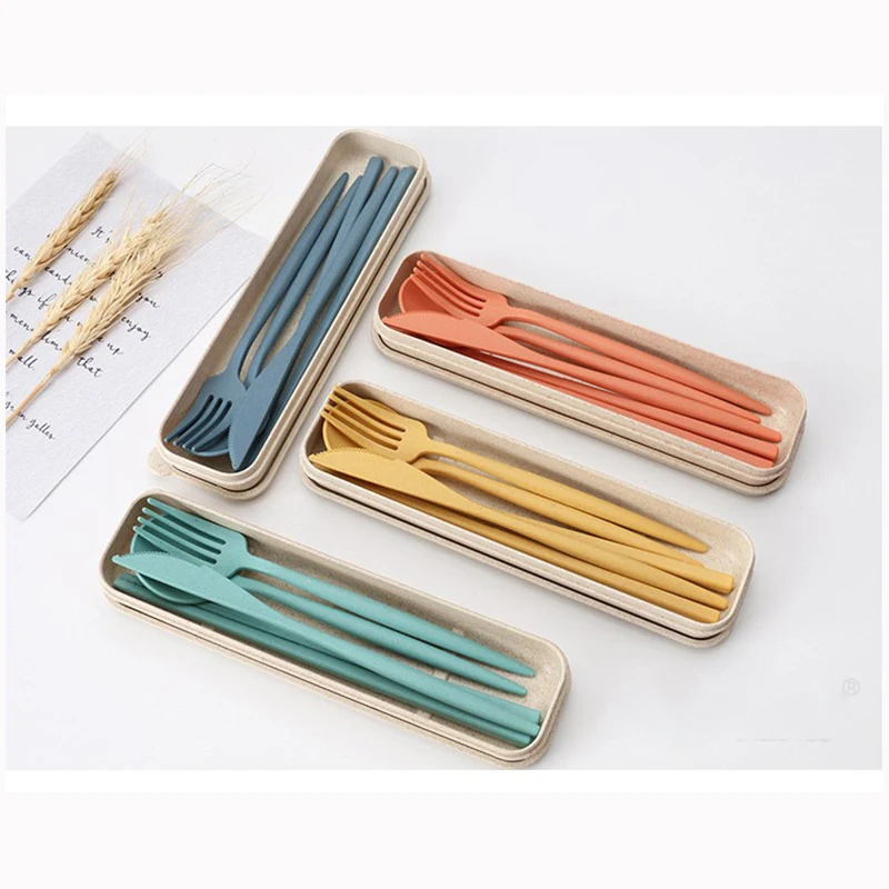 Wheat Straw Dinnerware Sets Fork Spoon Knife Set Utensil Travel Eco-Friendly Portable Tableware For Kitchen Cutlery Set