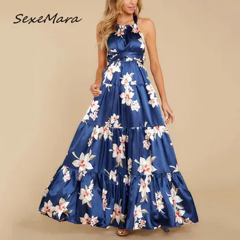 

Summer 2020 Sexy Women Print Maxi Dress Elegant Fashion Backless Sleeveless Party Dresses