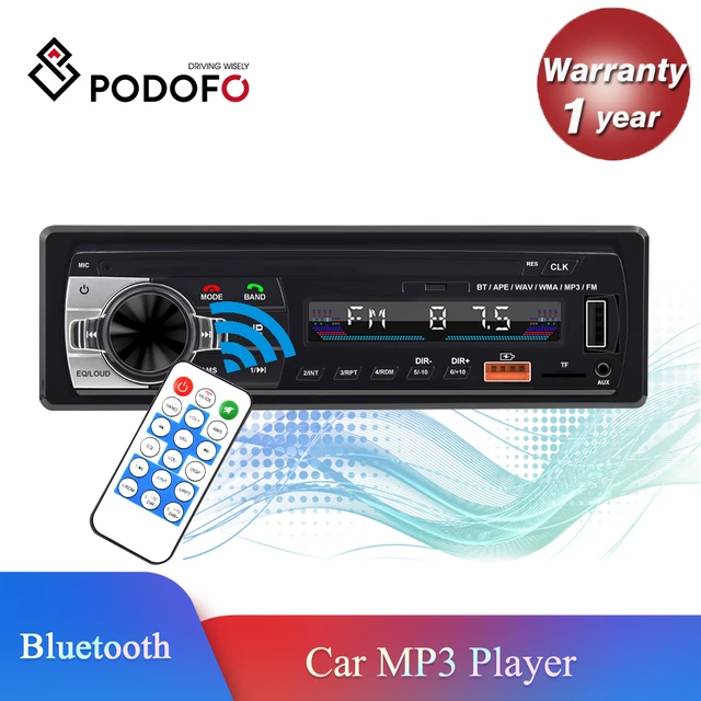 Podofo 1 DIN Car Stereo 12V Bluetooth FM Radio In-Dash Single Din