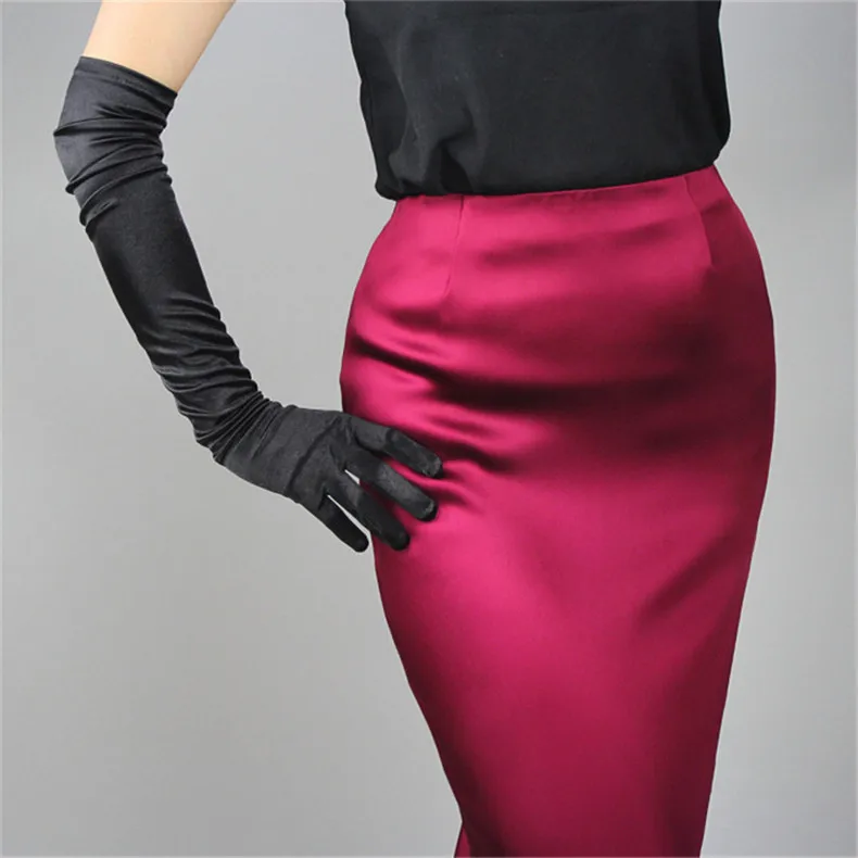 Женские перчатки эластичные шелковые атласные белые черные бежевые солнцезащитные летние перчатки классическая французская