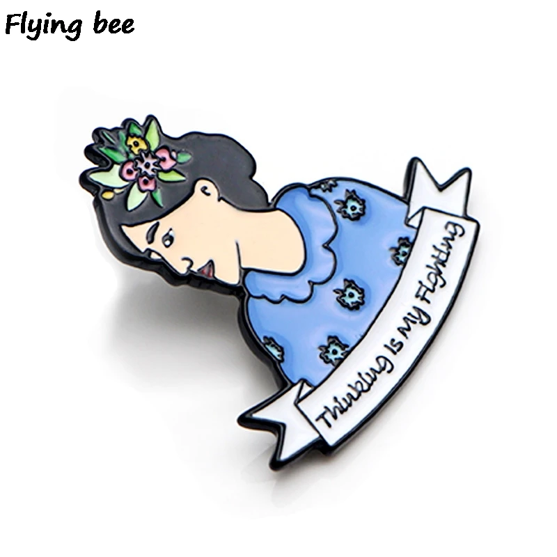 Flyingbee Virginia Woolf Pins Thinking is my Fighting pin Женская модная брошь для одежды эмалированные булавки шапка значки ювелирные изделия X0454