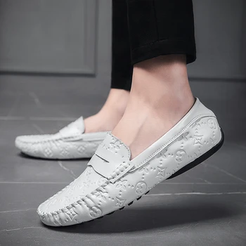 

Leather Shoes Men White Slip On Shoes Casual Boat Walking Driver Footwear Chaussures Hommes Man Moccasins Men Loafers Flats