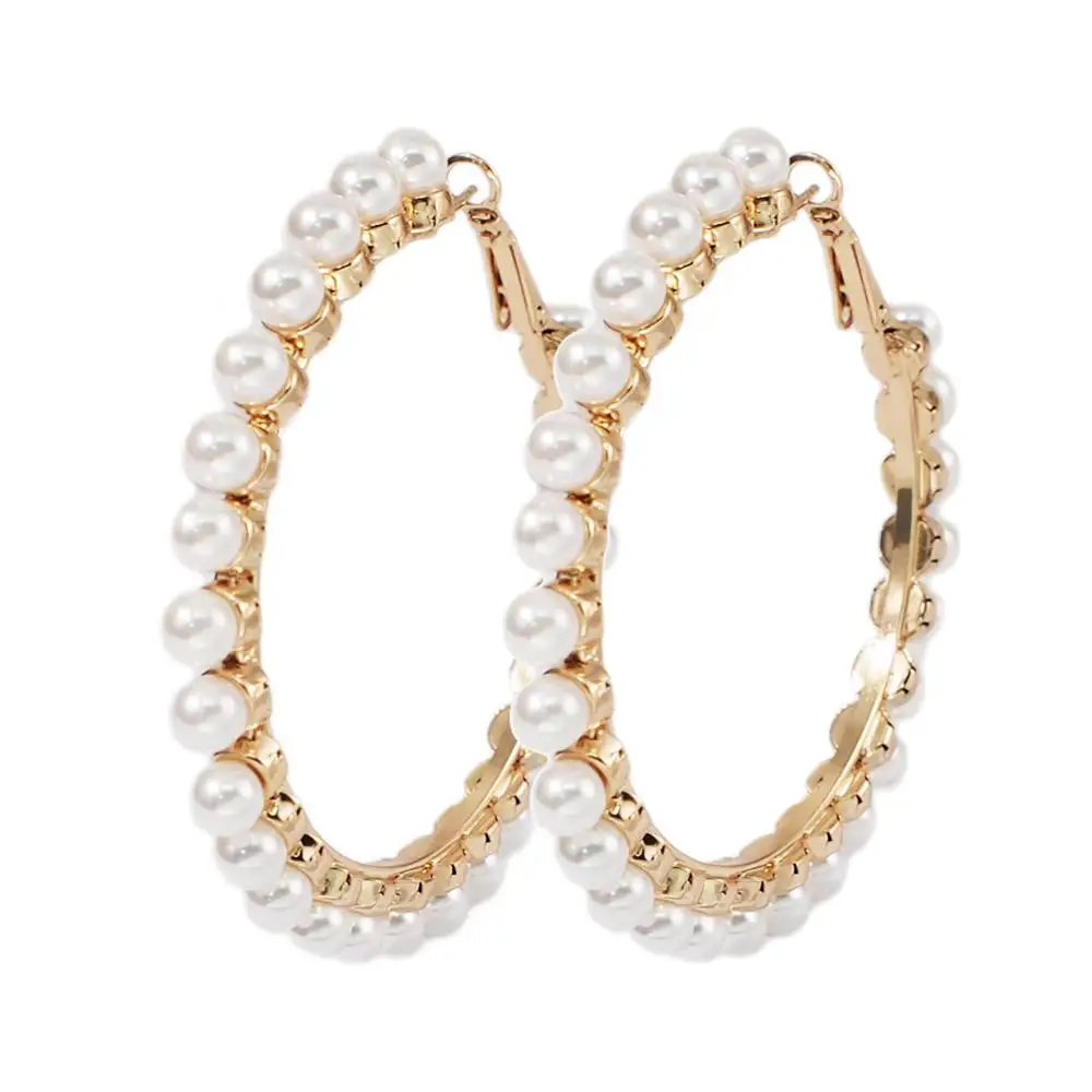 Gold Earrings MANILAI, 60 диаметр, имитация жемчуга, серьги-кольца для женщин, массивные большие серьги, Роскошные вечерние ювелирные изделия для свадьбы - Окраска металла: Gold Earrings