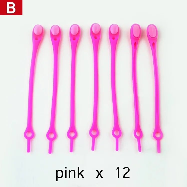 B pink 12 шт. эластичные шнурки без завязок, ленивые плоские силиконовые шнурки для бега, беговые кроссовки, растягивающиеся шнурки, Быстрая блокировка, шнурки для обуви без шнуровки - Цвет: B pink