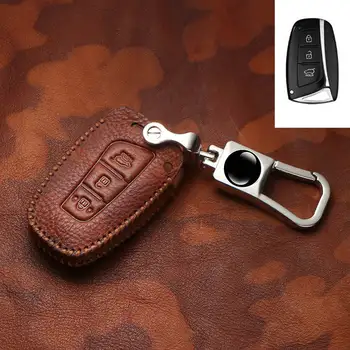 

Genuine Leather Car Key Casee KeyChain For Hyundai Grand Santa Fe IX45 2013 2014 2015 2016 key Case Remote Accessories