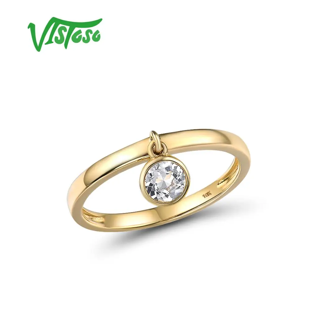 VISTOSO Настоящее 10 к желтое золото Белый Топаз Кольцо для леди Обручальное юбилей