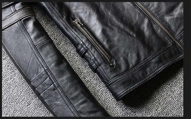 Vintage Black Men Skulls Embroidery Biker's Leather Jacket Plus Size XXXXL Genuine Cowhide Spring Slim Fit Leather Coat