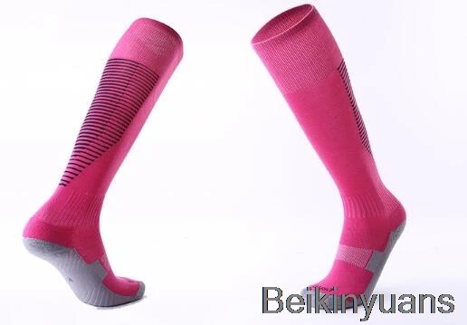 Pink black Хлопковые детские спортивные футбольные носки, толстые гольфы, высокие футбольные гольфы, Нескользящие, удобные и дышащие - Цвет: Pink black