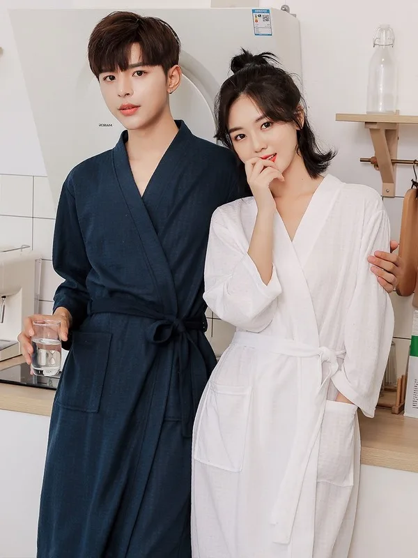 Couple Home Bathrobe Sleepwear V-Neck Long Sleeve Lace Pajamas Pure Color Men's and Women's Nightdress Autumn Nightclothes