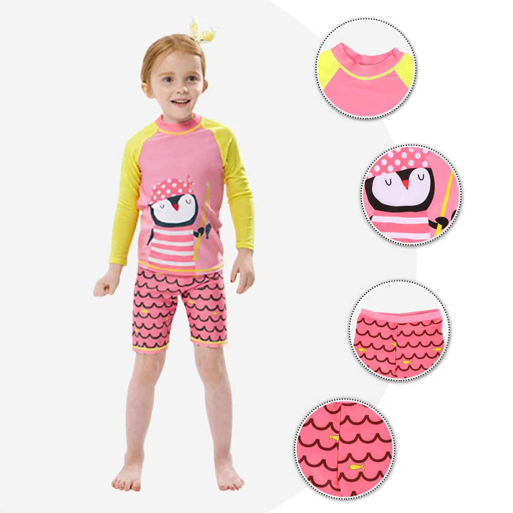 Купальный костюм с длинными рукавами для мальчиков рисунком голубого пингвина| |