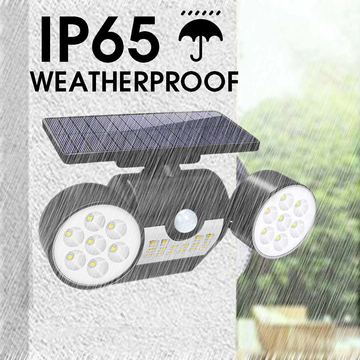 

2000mAh LED Solar Light Waterproof Dual Head Solar Lamp PIR Motion Sensor Light with Solar Panels Auto Turn On/Off Spotlight