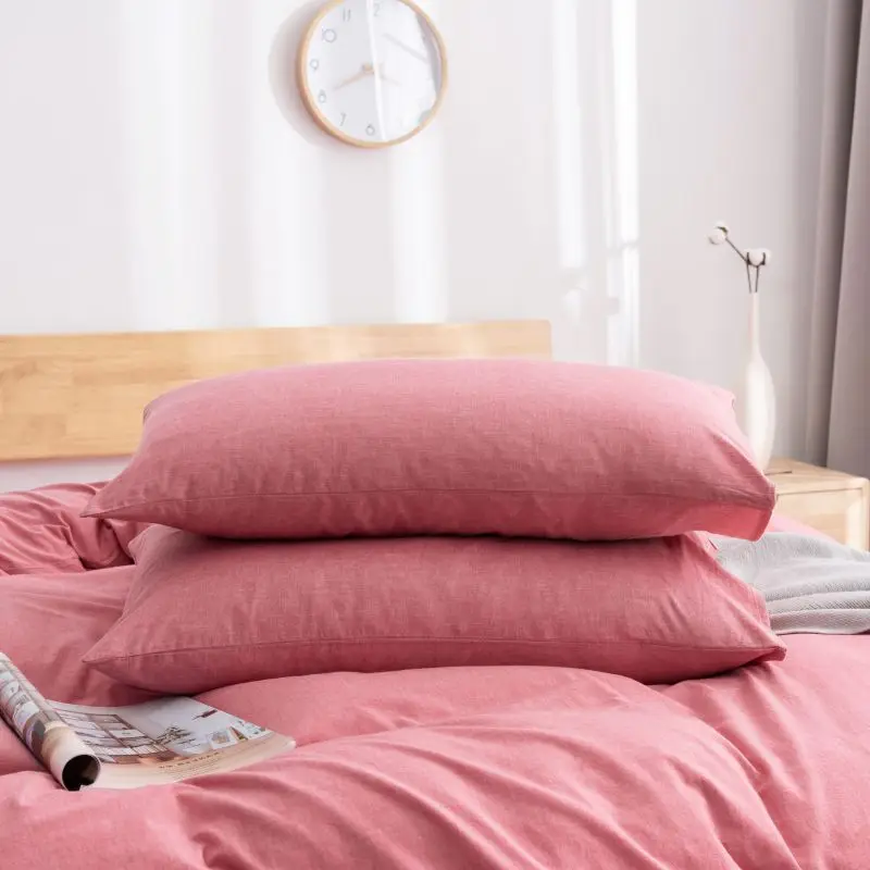 Однотонный потертый хлопковый односпальный Комплект постельного белья queen king size набор постельного белья, одежда, пододеяльник, простыня
