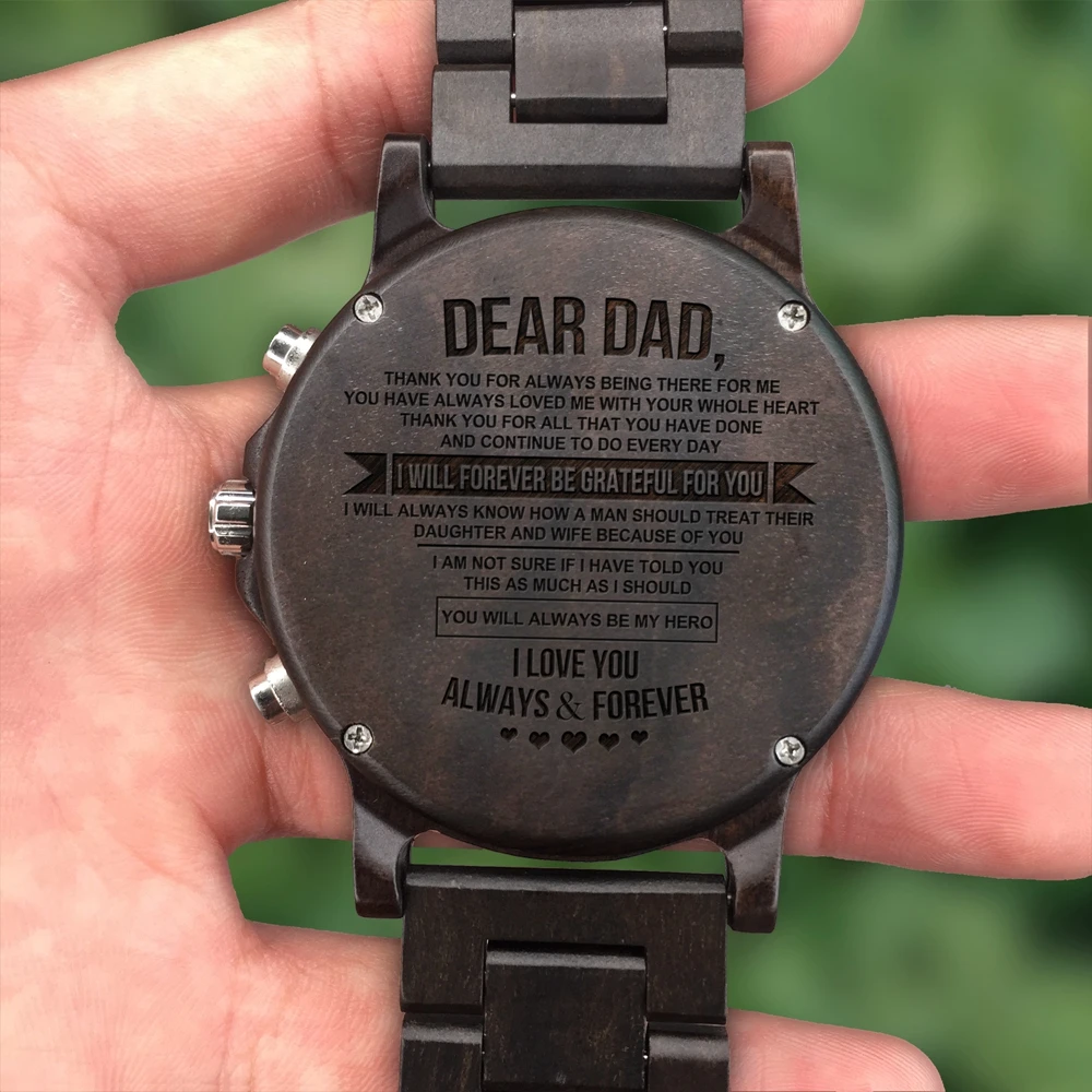 CARE ENGRAVED WOODEN WATCH