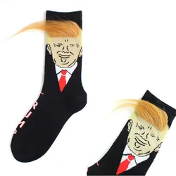 Trump Socks Funny Men Election Spoof Funny President Socks With 3D Fake Hair Crew Cotton Socks Streetwear Hip Hop