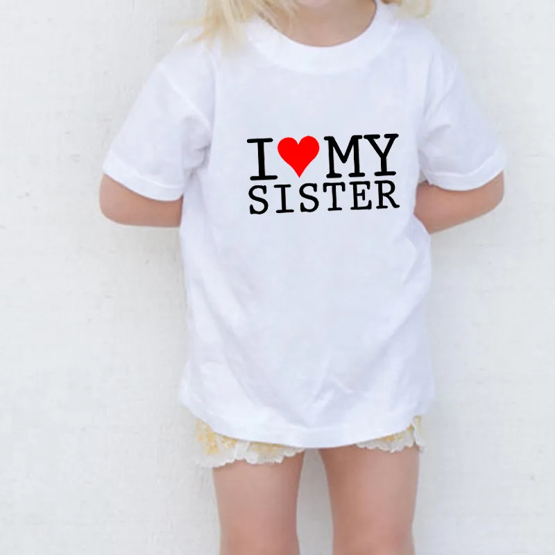 Детская футболка с надписью «I Love My Sister» летняя хлопковая футболка с короткими рукавами и круглым вырезом футболка для маленьких мальчиков и девочек одежда для малышей с надписью «Sister Brother»