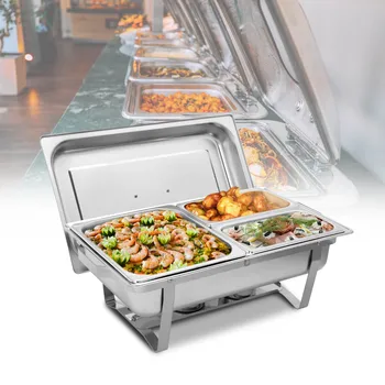 

High Grade Stainless Steel Foldable Square Buffet Stove Dish Set Container Food Warmer Rectangular Dish Full Buffet Catering