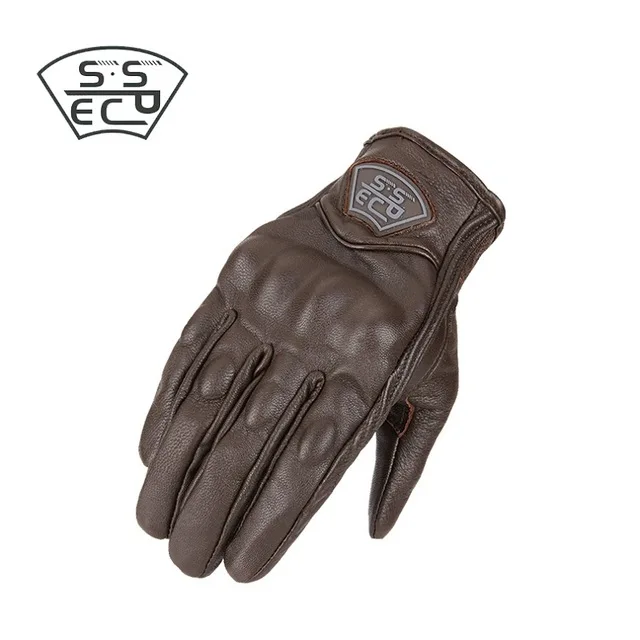 Guantes de carreras de сенсорный экран de Moto de cuero Real de la búsqueda Ретро de las технические - Цвет: brown