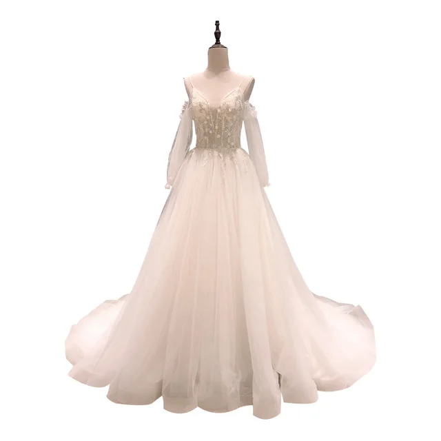 SL-8084 wedding dress 2020 boho long sleeve sexy beaded vestidos de cóctel prom robe de plage invitada civil brial wedding dress 1