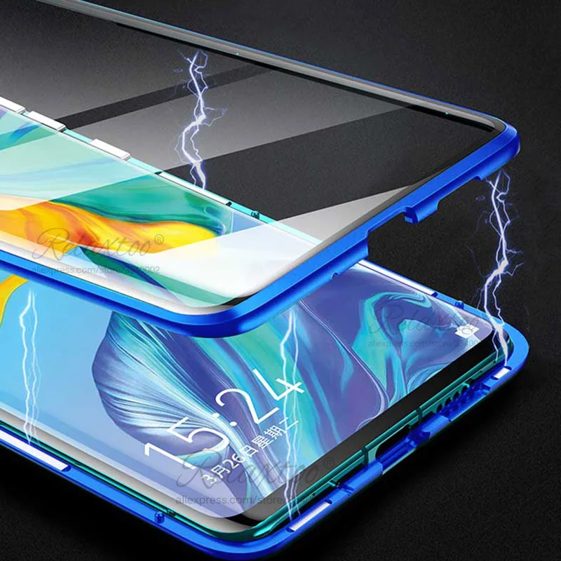 Чехол с магнитной адсорбцией для huawei p30 lite pro двусторонний чехол из закаленного стекла для телефона на p 30 p30lite металлический бампер
