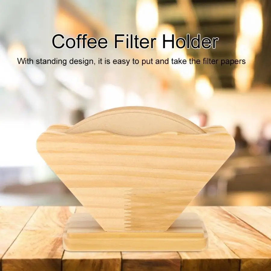 

40Pcs Cone Shaped Disposable Coffee Filter Paper With Wood Coffee Filters Holder Display Shelf Filter Paper Dispenser Storage