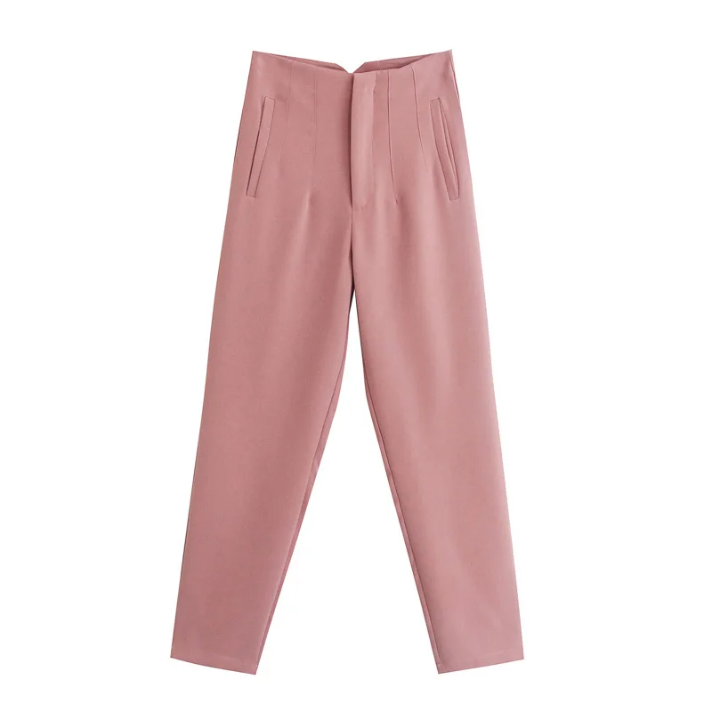 Mulheres Verão Casual Sólido Tornozelo-comprimento Calças 2021 za Cintura Alta Moda Rua Feminino Elegante Retas Roupas 16 Calças e capris