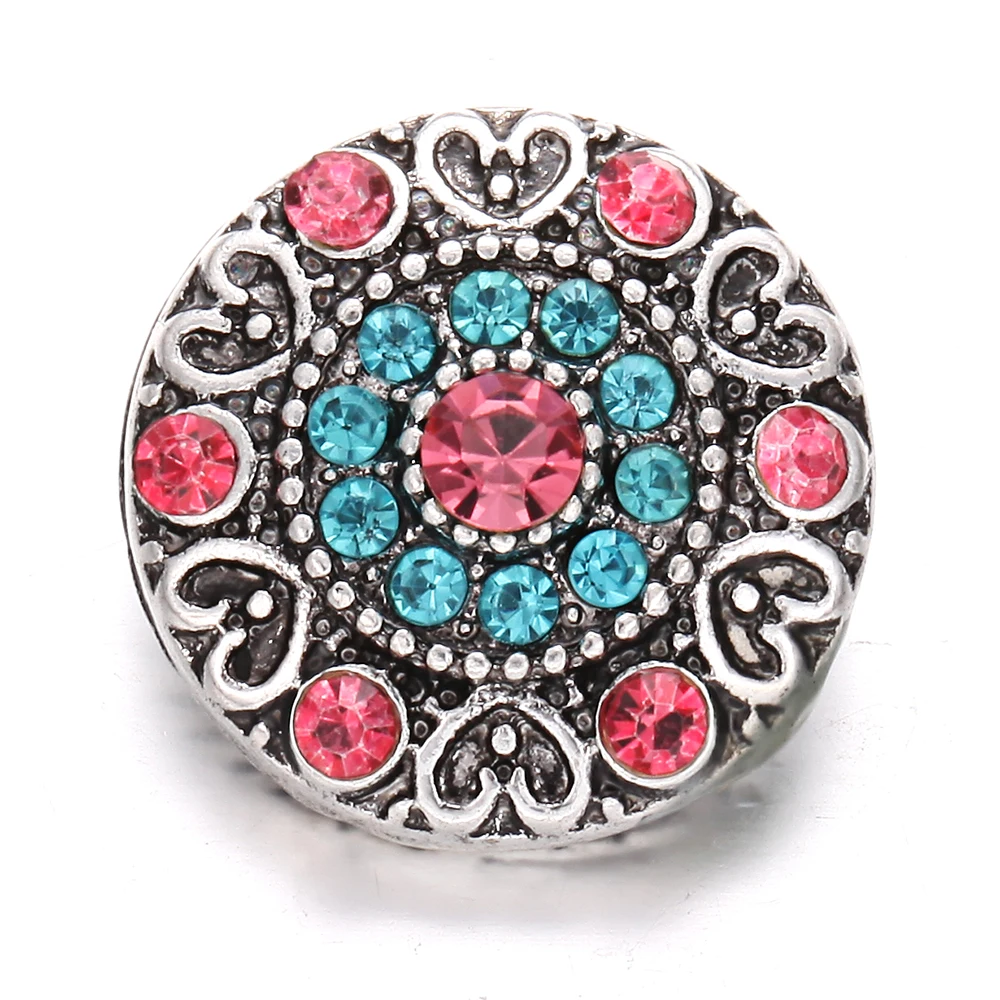 6pcs/lot New 18mm Snap Jewelry Metal Crystal Rhinestone Flower Snap Buttons Fit 18mm Snap Button Bracelet Interchangeable Charms