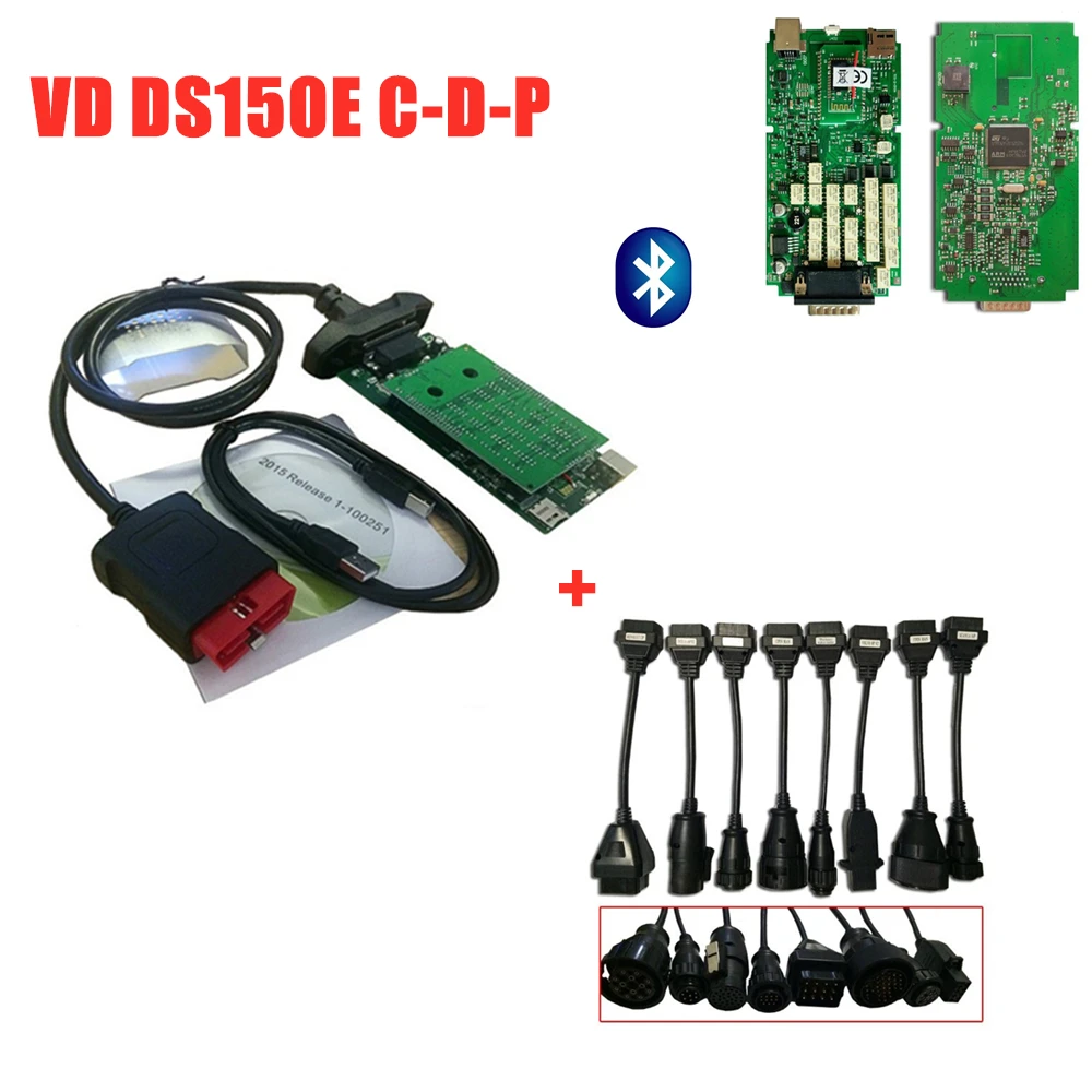 VD TCS C-D-P 2016R0/2015R3 keygen с Bluetooth сканер для delphis vd ds150e c-d-p obd obd2 автомобильный диагностический инструмент+ 8 шт. грузовых кабелей - Цвет: with bluetooth