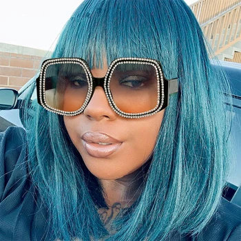 

2020 Fashion Rhinestone Oversized One Lens Rhinestone Sunglasses Men Women Retro Crystal Geometric Patterns Sun Glasses UV400