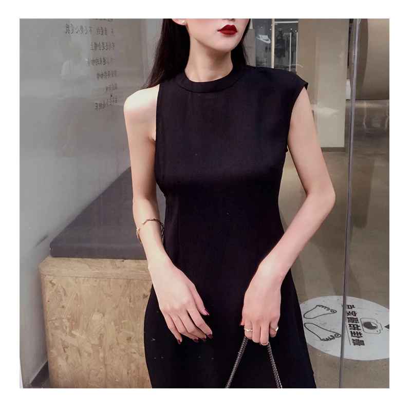 

AEL Asymmetric Side Slit Long Dress Elegant Sexy Sleeveless Black Summer Sundress Female Fashion High Quality Dress 2019