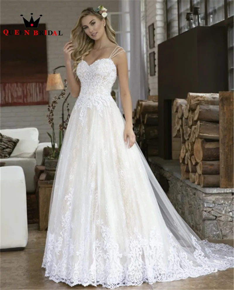 

2020 New Design Wedding Dresses A-line Sweetheart Backless Tulle Lace Pearls Beading Elegant Formal Wedding Gowns Customize NO16