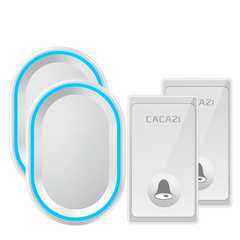 W 2Button 2Receiver CACAZI без аккумулятора беспроводной дверной звонок 58 колокольчиков EU/US/UK штекер автономный Водонепроницаемый дверной звонок умный светодиодный звонок - Цвет: W 2Button 2Receiver