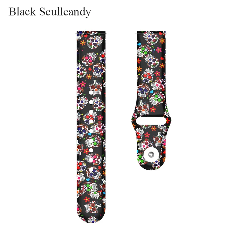 Black skullcandy BOORUI для Xiaomi Amazfit ремешок 20 мм силиконовый ремешок часов с цветочным принтом мягкий ремешок Замена для Huami Amazfit Bip часы - Цвет: Black skullcandy