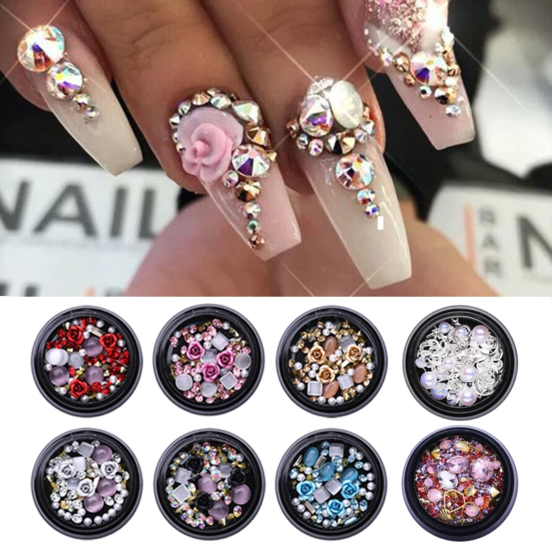 

1 Box Moon Star 3D Nail Art Decorations Silver Rivet Studs Pearl Mixed Size Ornament Shining Nail Art Manicure Design Decoration