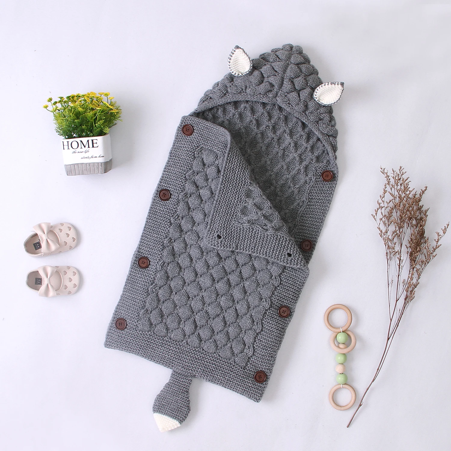 Newborn Baby Winter Warm Sleeping Bags Infant Button Knit Swaddle Wrap Swaddling Stroller Wrap Toddler Blanket Sleeping Bags