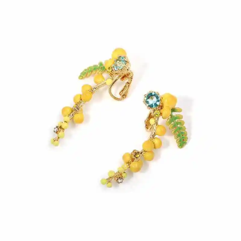 Handmade Enamel Mimosa Womens Stud Earring Jewelry For Party
