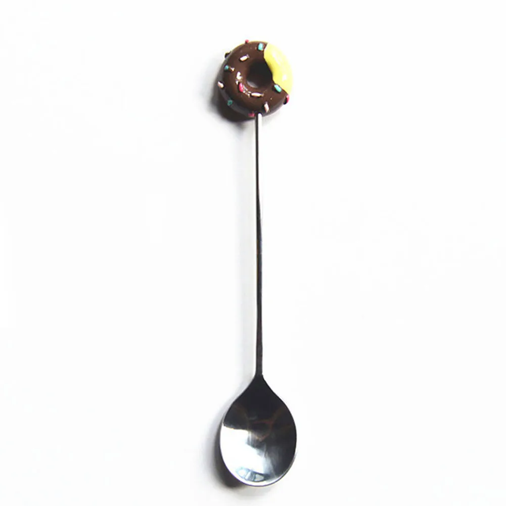 Coffee Spoon Мультяшный пончик конфеты фрукты нержавеющая сталь Вилка Милая ложка безопасный красочный Десерт Мороженое кухня легко чистить посуда - Цвет: Coffee Spoon