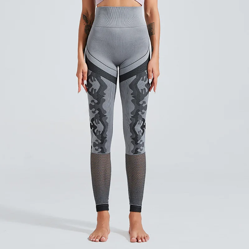 Женские Бесшовные легинсы для спортивные штаны с высокой талией камуфляжные брюки для йоги с сеткой Go сухие спортивные брюки тренировочные брюки спортивные колготки женские