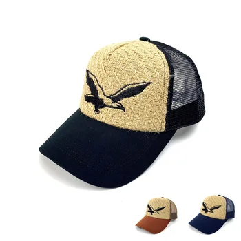 

New Men's Woven Linen Rope Baseball Cap Eagle Embroidered Peaked Net Cap Trucker Cotton Daddy Cap Youth Baseball Cap Unisex