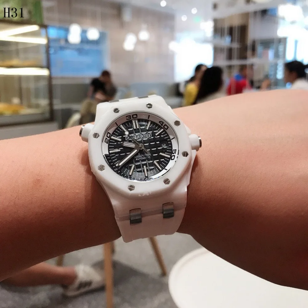 Men Watch Ceramics Case Watches Automatic Movt Wristwatches White Rubber Full White relogio masculino Waterproof Watches Luxury