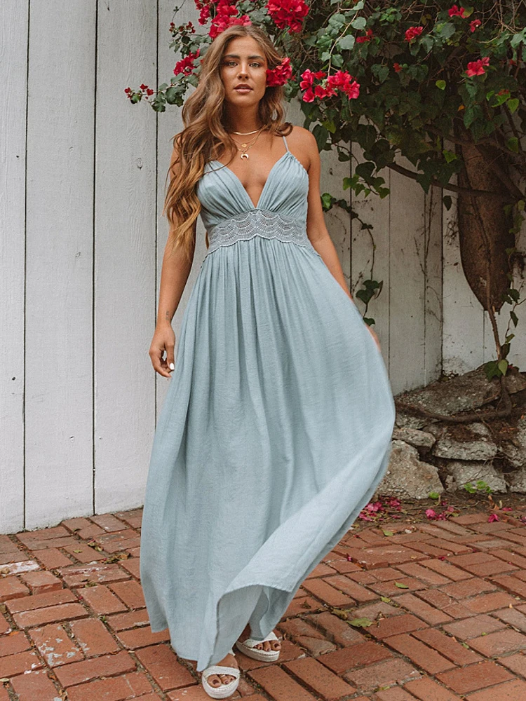 Женское летнее Новое богемное пляжное платье с глубоким V-образным вырезом