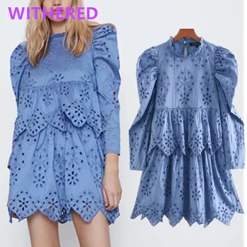 

Dave&Di england indie folk vintage hollow out cascading loose party mini dress women vestidos de fiesta de noche vestidos tops