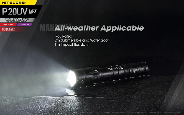 Lanterna para Caça ao ar Nitecore Feixe uv Cree Xp-l2 v6 Led 1000 Lúmen Tático 18650 Livre Acampamento P20uv v2 320mw 11 XP-L2 v6 led 1000 lúmen tático 18650