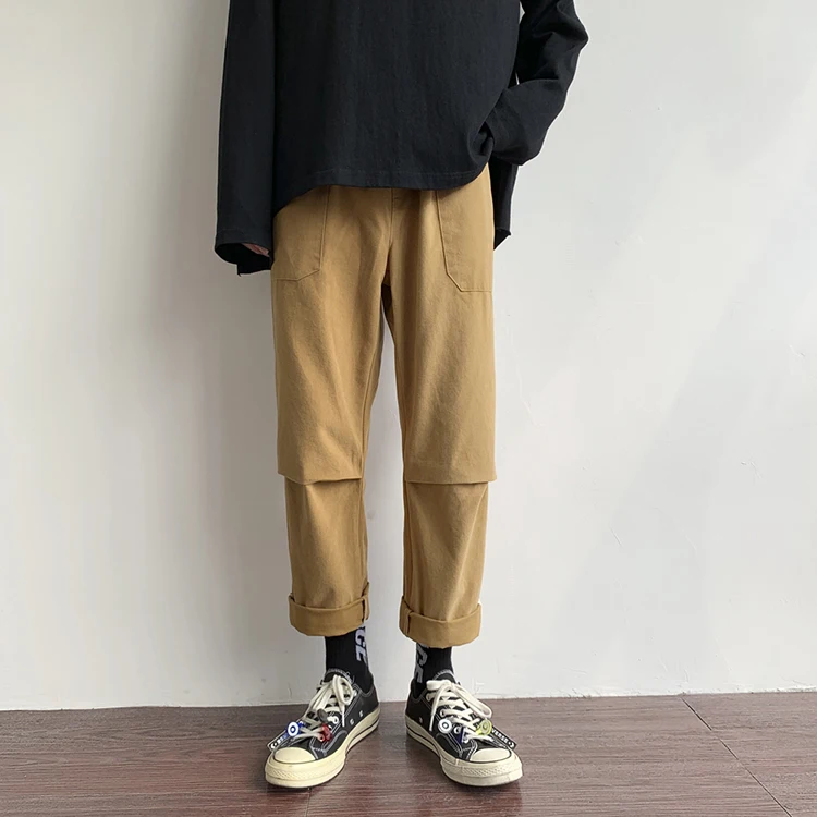Khaki LT Studio мужские прямые брюки корейский стиль мужские повседневные брюки осень зима плотные Мужские штаны карго 2XL - Цвет: Khaki