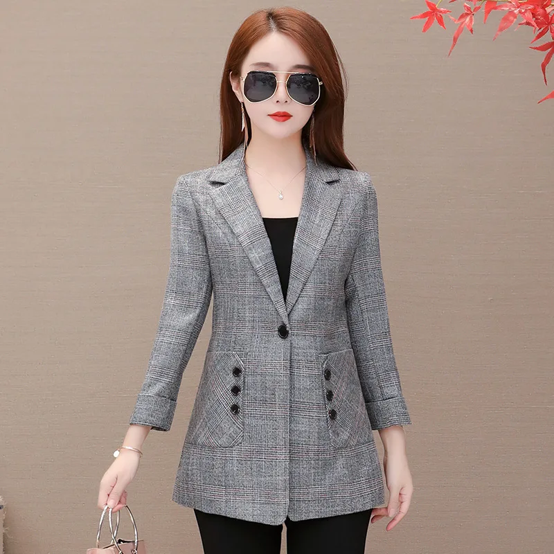 

Autumn Fashion Elegant Slim Fit Slimming Gray Suit Jacket 2019 Korean-style One-Button Ninth Sleeve Versatile Coat