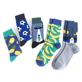 

Novelty Happy Colorful Men Socks Funny Combed Cotton Socks Pear Banana Football Star Tree Universe Cycling Socks Christmas Gift