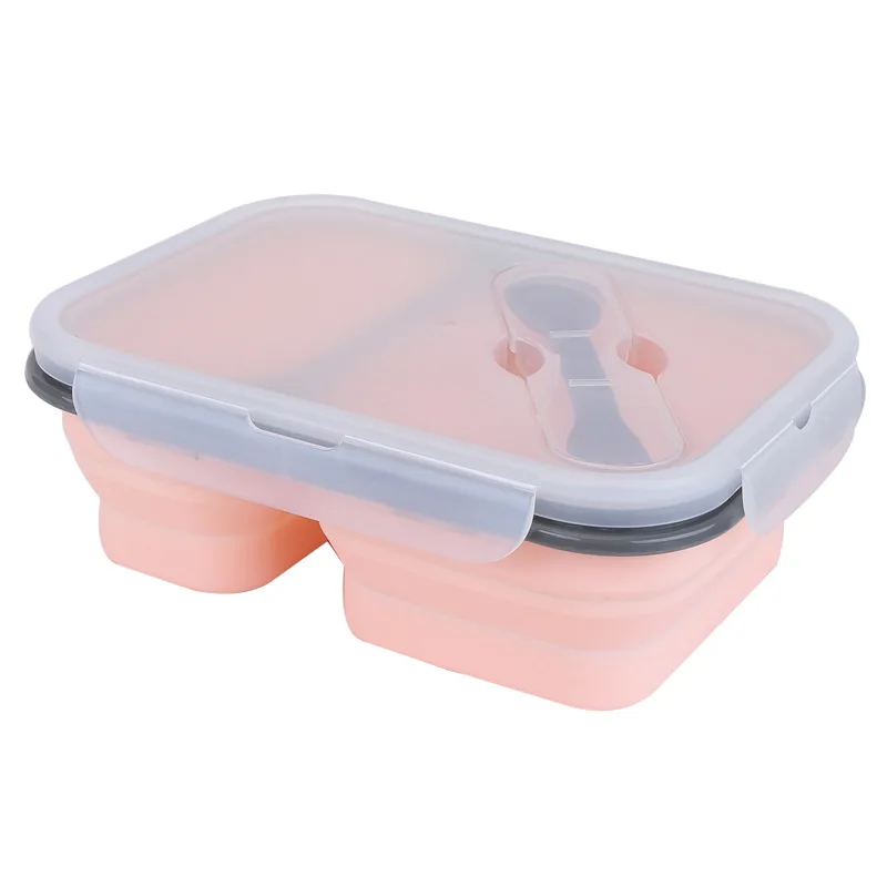 Силиконовая коробка для ленча с двумя решетками складной портативный контейнер для хранения пищевых продуктов экологически чистые свежие герметичные коробки N h1