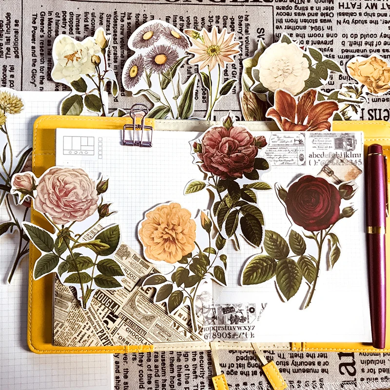 

20PCS Retro sticker hand account material rose sticker tn hand account sticker large size flower photo album DIY