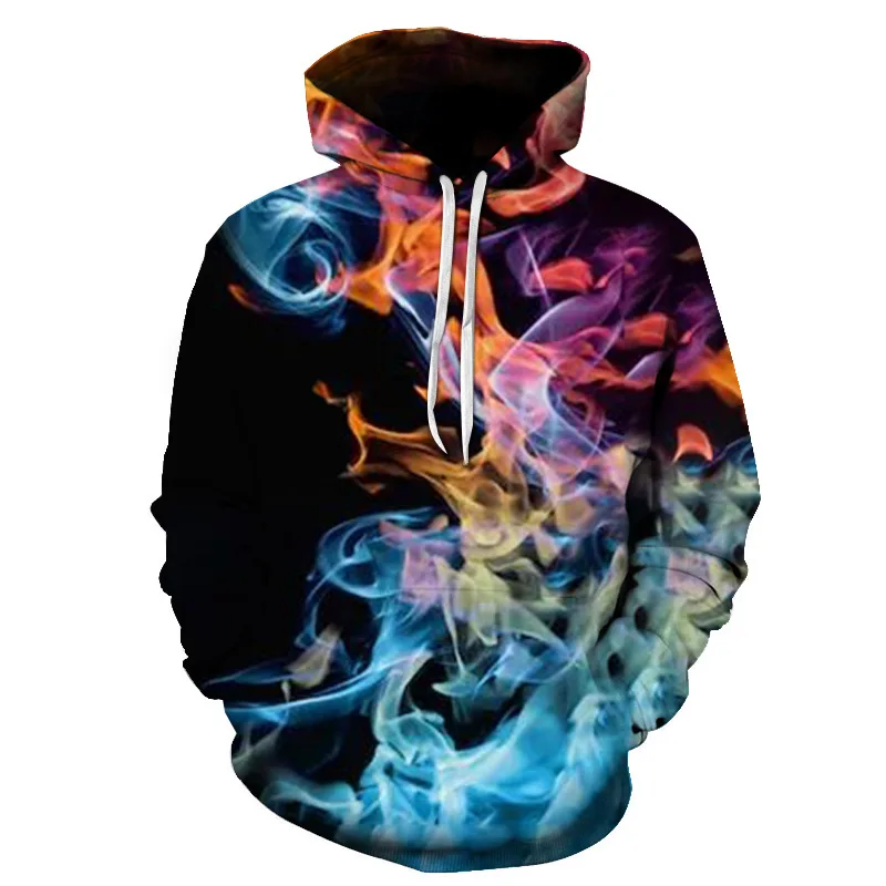 

Spring and Autumn New Colorful Smoke 3D Digital Printing Men's Hooded Factory Direct Sales To Map Customization